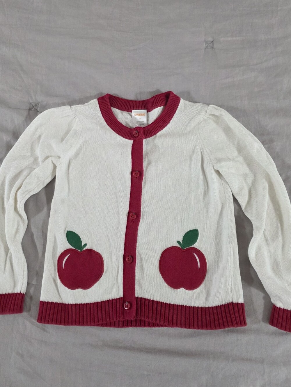 Gymboree Toddler Girls White Cardigan with Red Apples and Apple Buttons size 3T